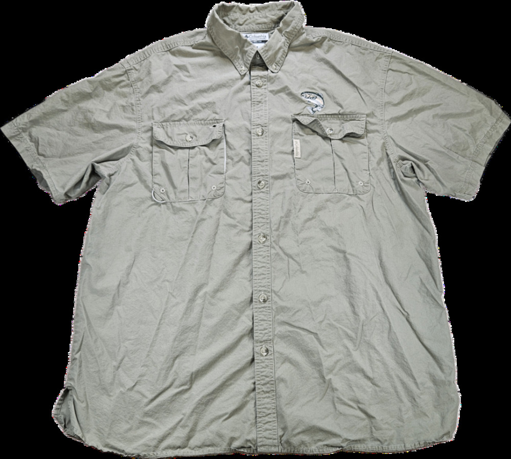Columbia PFG Casual Button-Down Shirt Men's XL Khaki Fishing Trout Embroidery